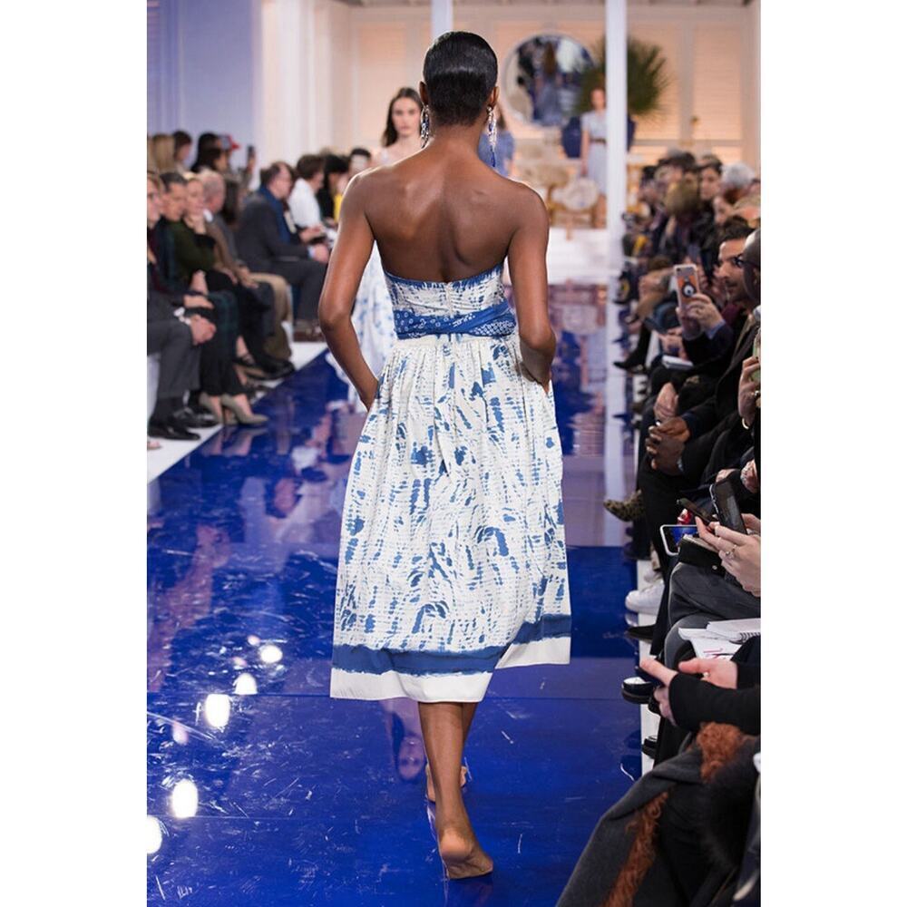 Ralph Lauren Collection Cotton Strapless Midi Dress Runway Fit Flare 10 M Blue - Picture 6 of 16